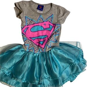 DC Comics Supergirl Grey Top with Pink & Teal Skirt